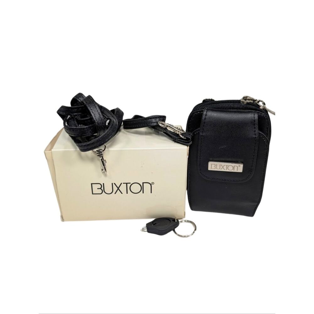 Buxton NIB Black Leather Travel Phone Camera Wallet Crossbody Wristlet Belt Bag